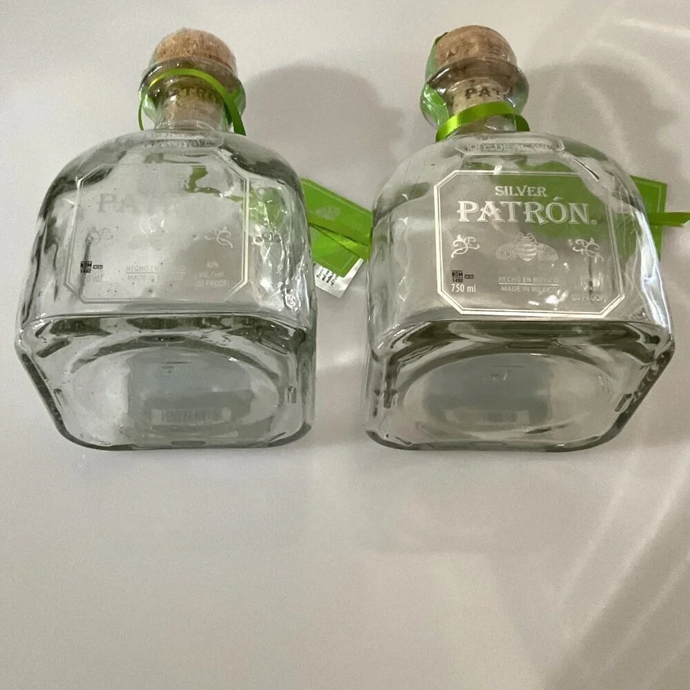 DIY 2 PATRON SILVER TEQUILA BOTTLES 750 ML WITH CORKS &TAGS